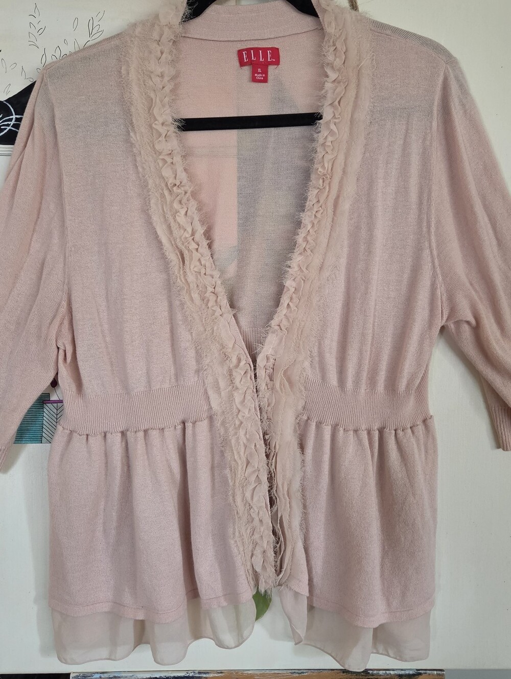 Elle Blush Fairycore Ruffled Peplum Sheer Hem Cardigan XL